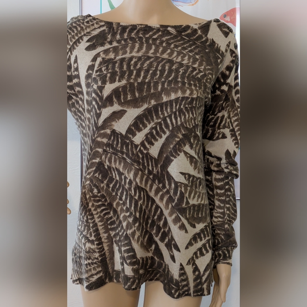 Ralph Lauren Silk & Cashmere Blend Scoop Neck Feather Design Sweater Small - Picture 2 of 8